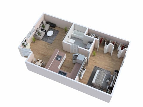 Floor plan for 1 bed, 1 bath, 600 sqft